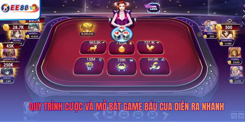 Quy trình cược và mở bát game Bầu Cua diễn ra nhanh